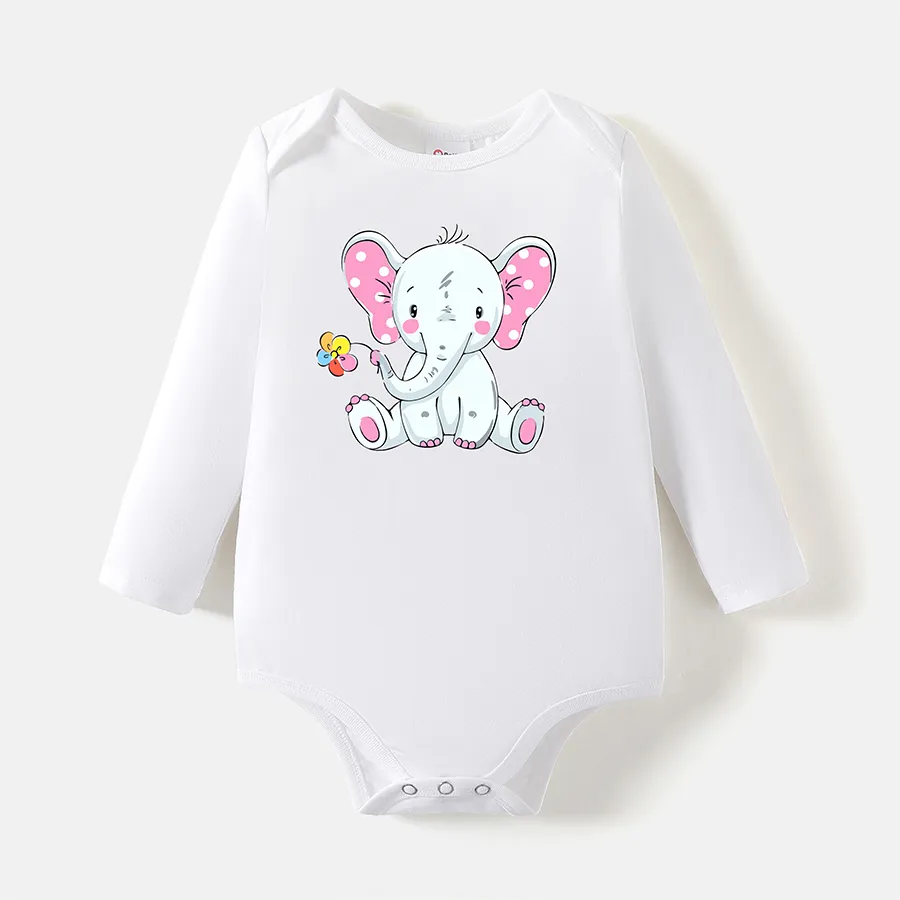 

[0M-24M] Go-Neat Water Repellent and Stain Resistant Baby Boy/Girl Elephant Print Long-sleeve Romper