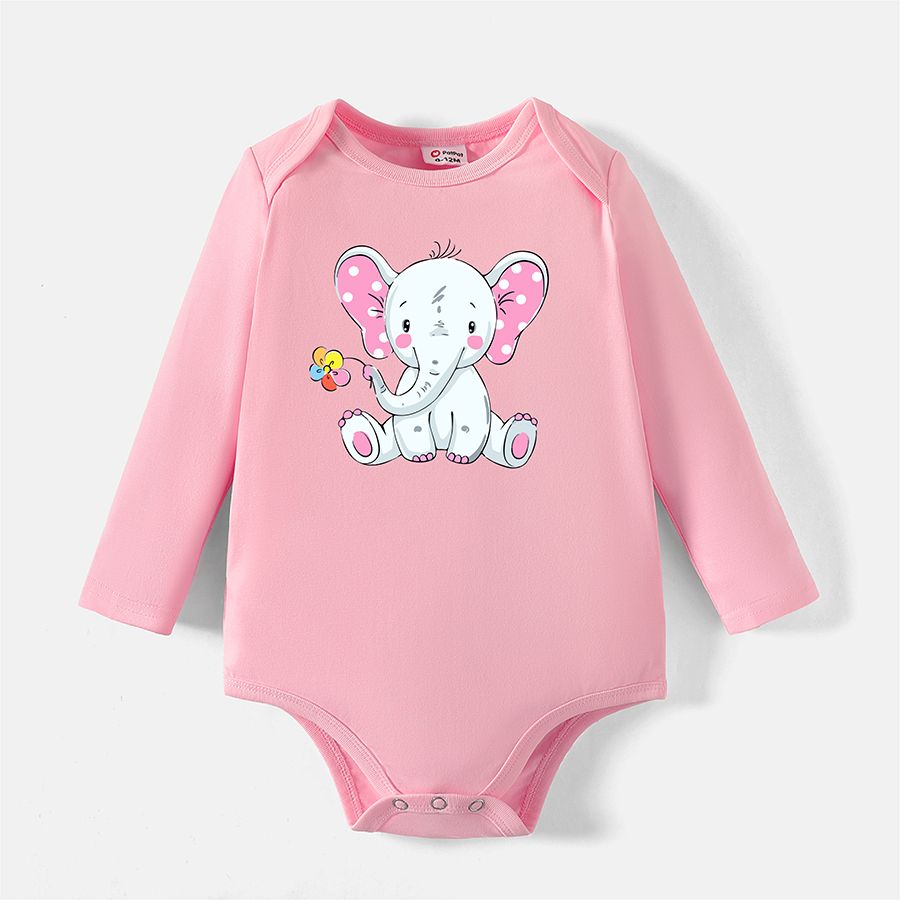 

[0M-24M] Go-Neat Water Repellent and Stain Resistant Baby Boy/Girl Elephant Print Long-sleeve Romper