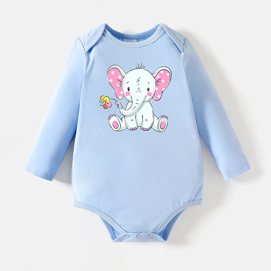 

[0M-24M] Go-Neat Water Repellent and Stain Resistant Baby Boy/Girl Elephant Print Long-sleeve Romper