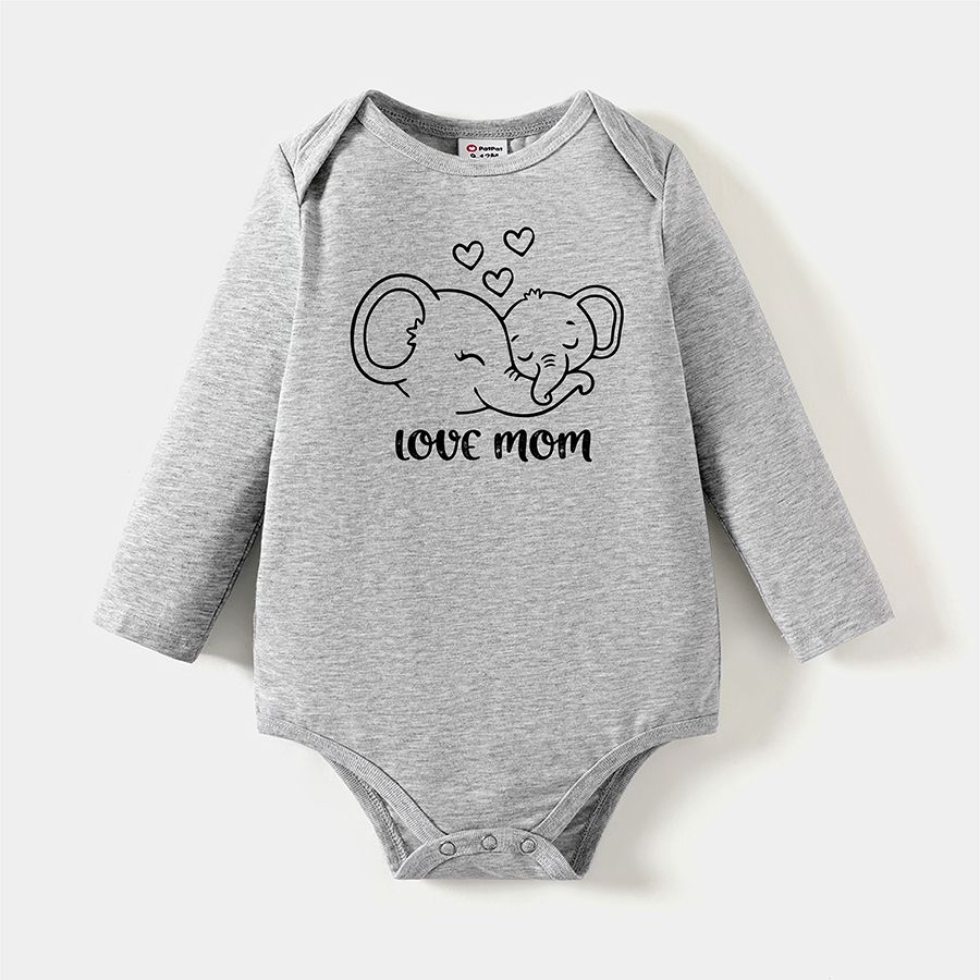 

[0M-24M] Go-Neat Water Repellent and Stain Resistant Baby Boy/Girl Elephant & Letter Print Long-sleeve Romper