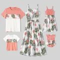 Family Matching Allover Plant Print Cami Dresses and Short-sleeve Colorblock Spliced T-shirts Sets  image 2