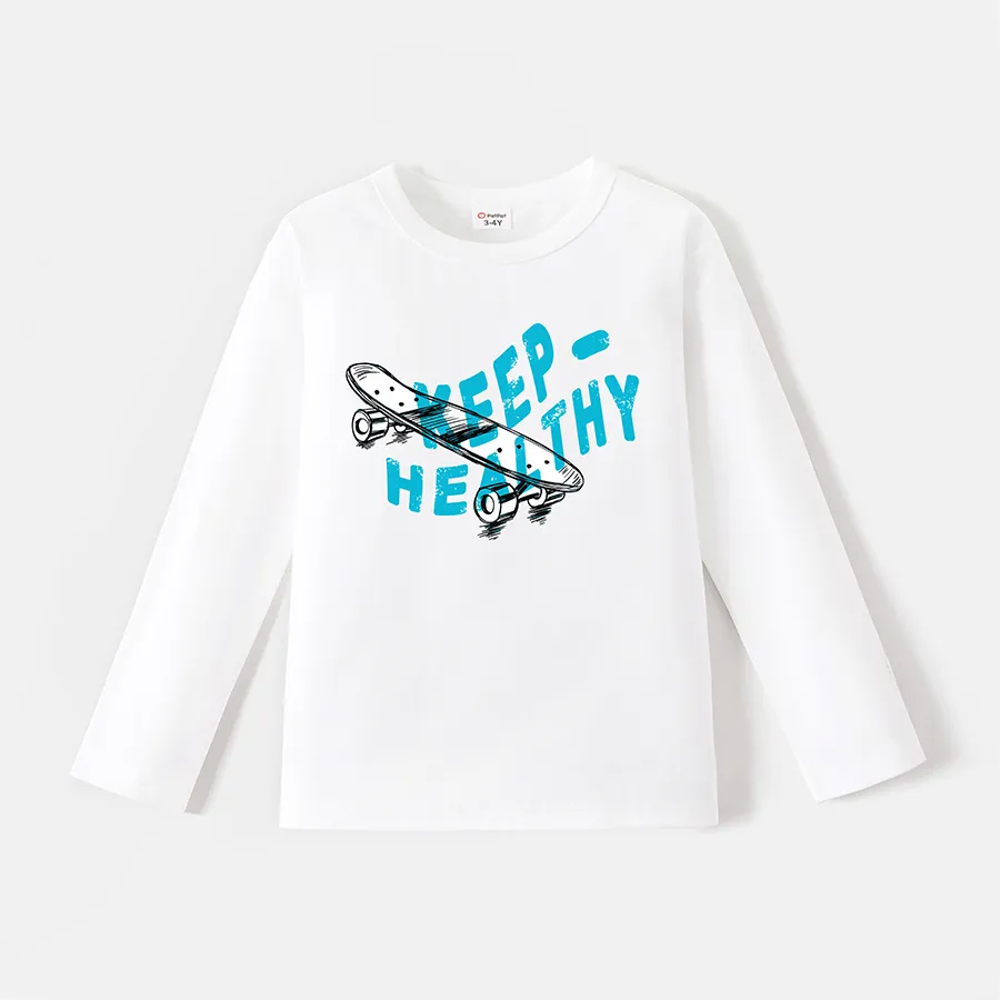Go-Neat Water Repellent and Stain Resistant Sibling Matching Skateboard & Letter Print Long-sleeve Tee  big image 1