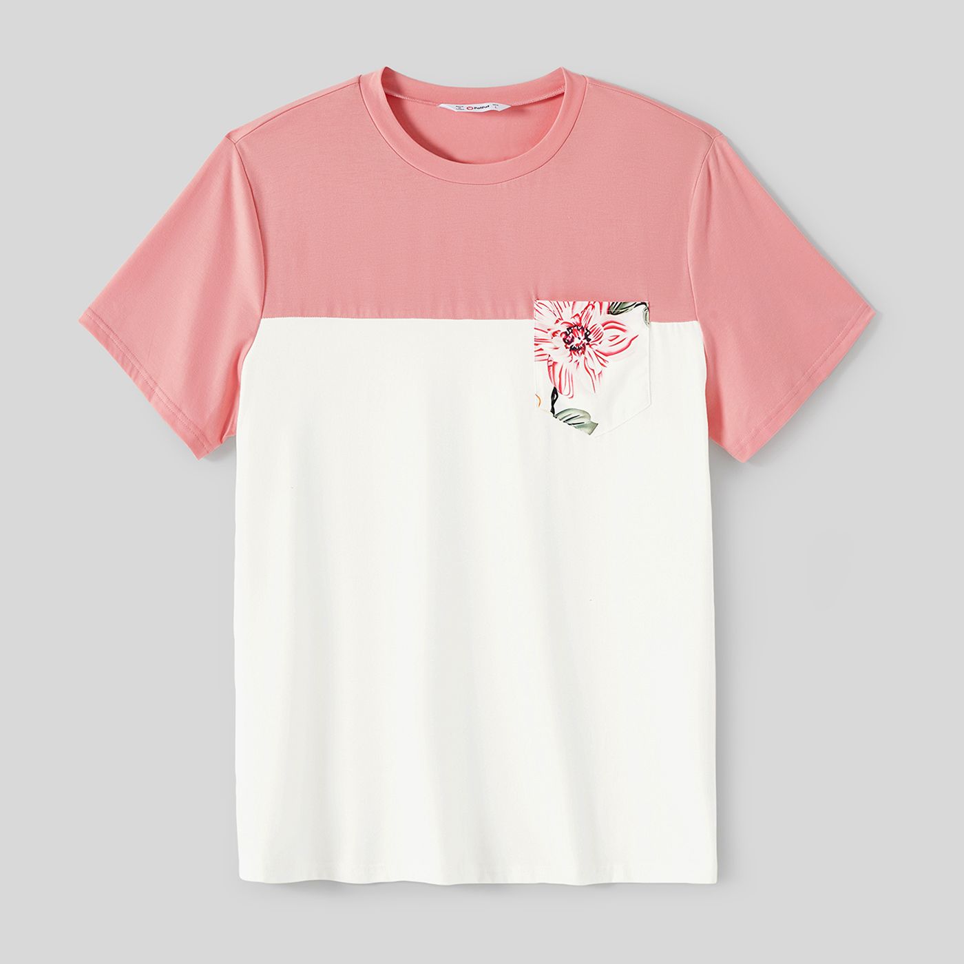 Family Matching Allover Floral Print Notched Neck Belted Dresses and Short-sleeve Colorblock T-shirt