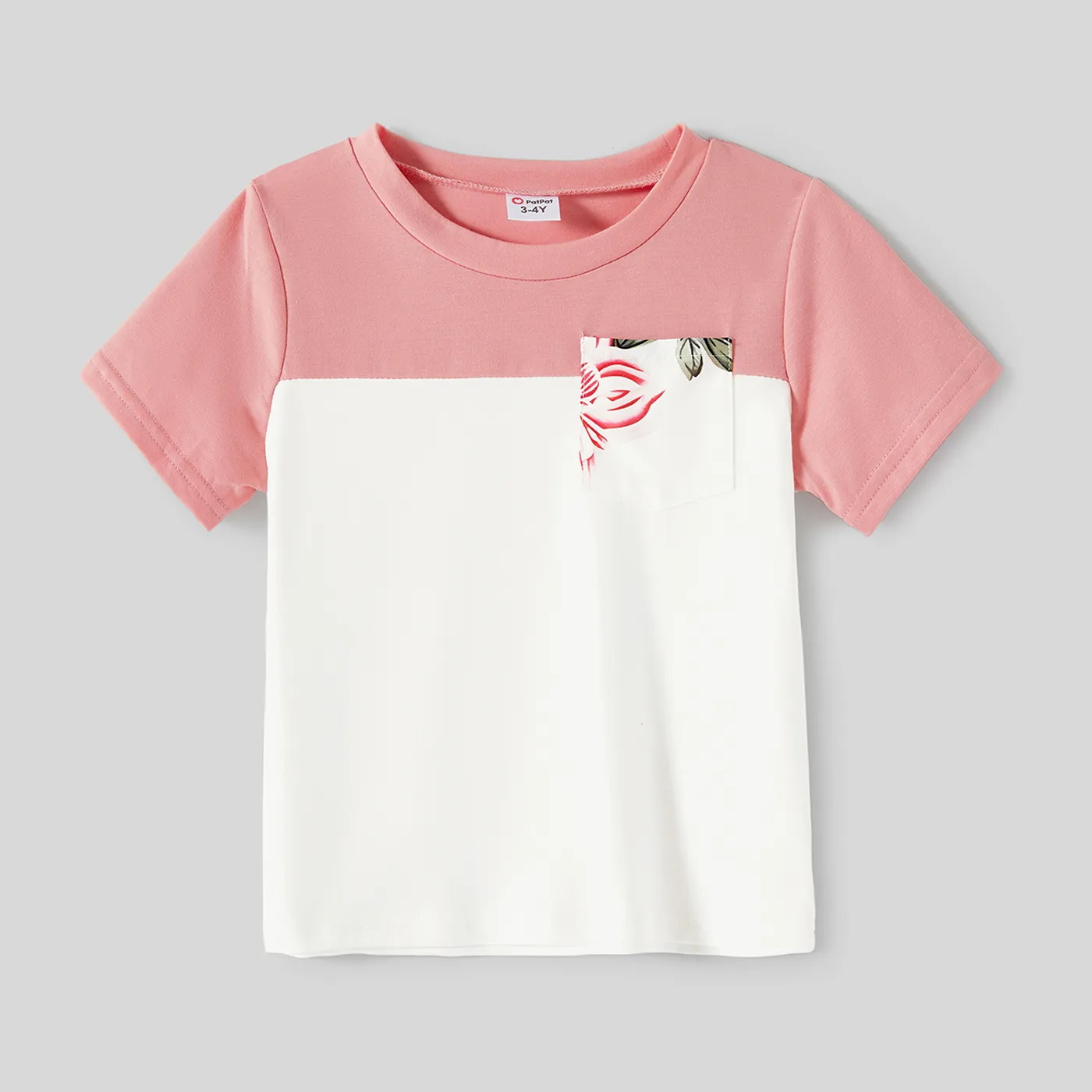 Family Matching Allover Floral Print Notched Neck Belted Dresses and Short-sleeve Colorblock T-shirts Sets  image 5