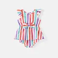 Family Matching Colorful Striped Flutter-sleeve Dresses and Short-sleeve Tee Sets  image 1