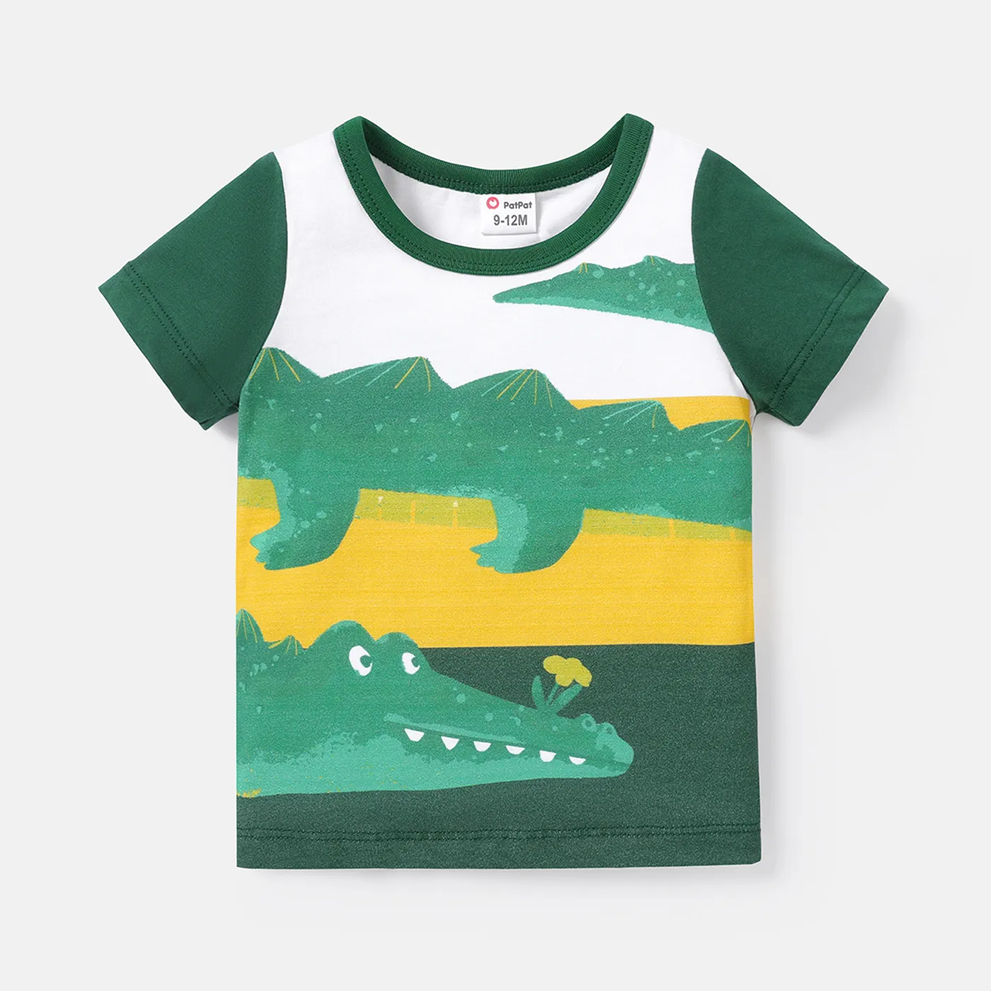 Baby Boy 100% Cotton Short-sleeve Dinosaur Print Colorblock Tee