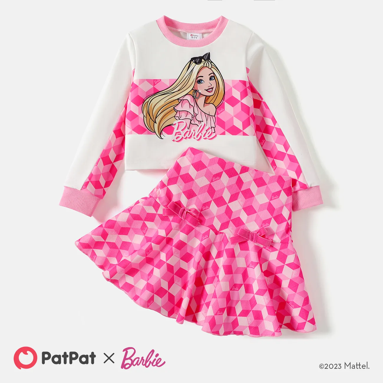 Barbie بدلة تنورة 4 - 14 سنة حريمي مجسَّم شخصيات زهري big image 1