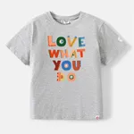 Go-Neat Water Repellent and Stain Resistant Sibling Matching Colorful Letter Print Short-sleeve Tee Light Grey