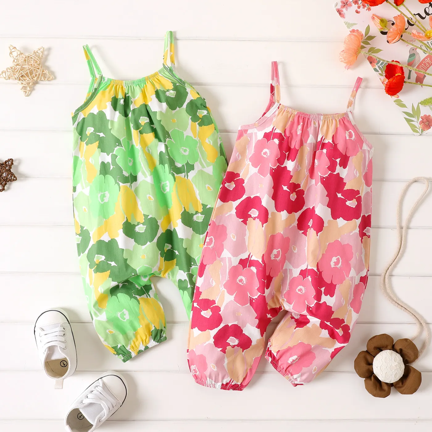Baby Girl Allover Floral Print Sleeveless Cami Jumpsuit  image 6