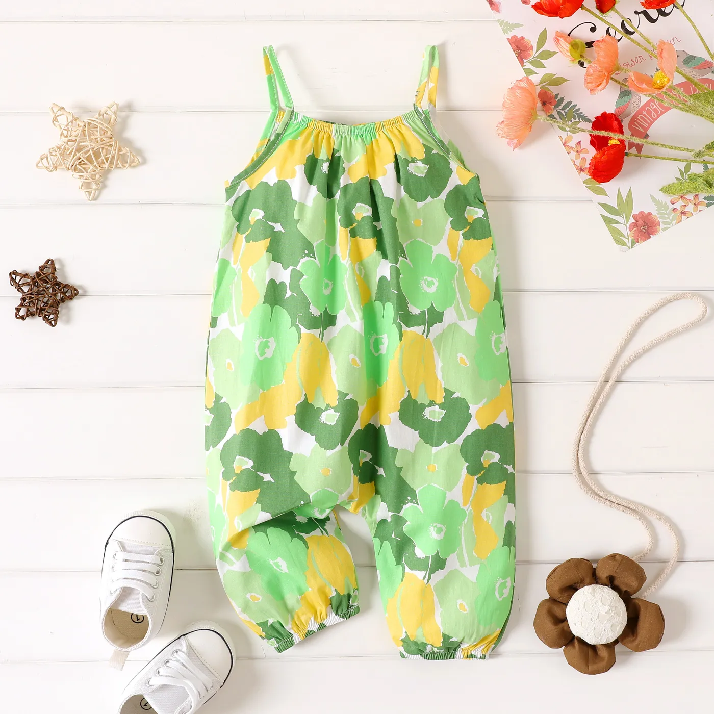 Baby Girl Allover Floral Print Sleeveless Cami Jumpsuit  big image 1