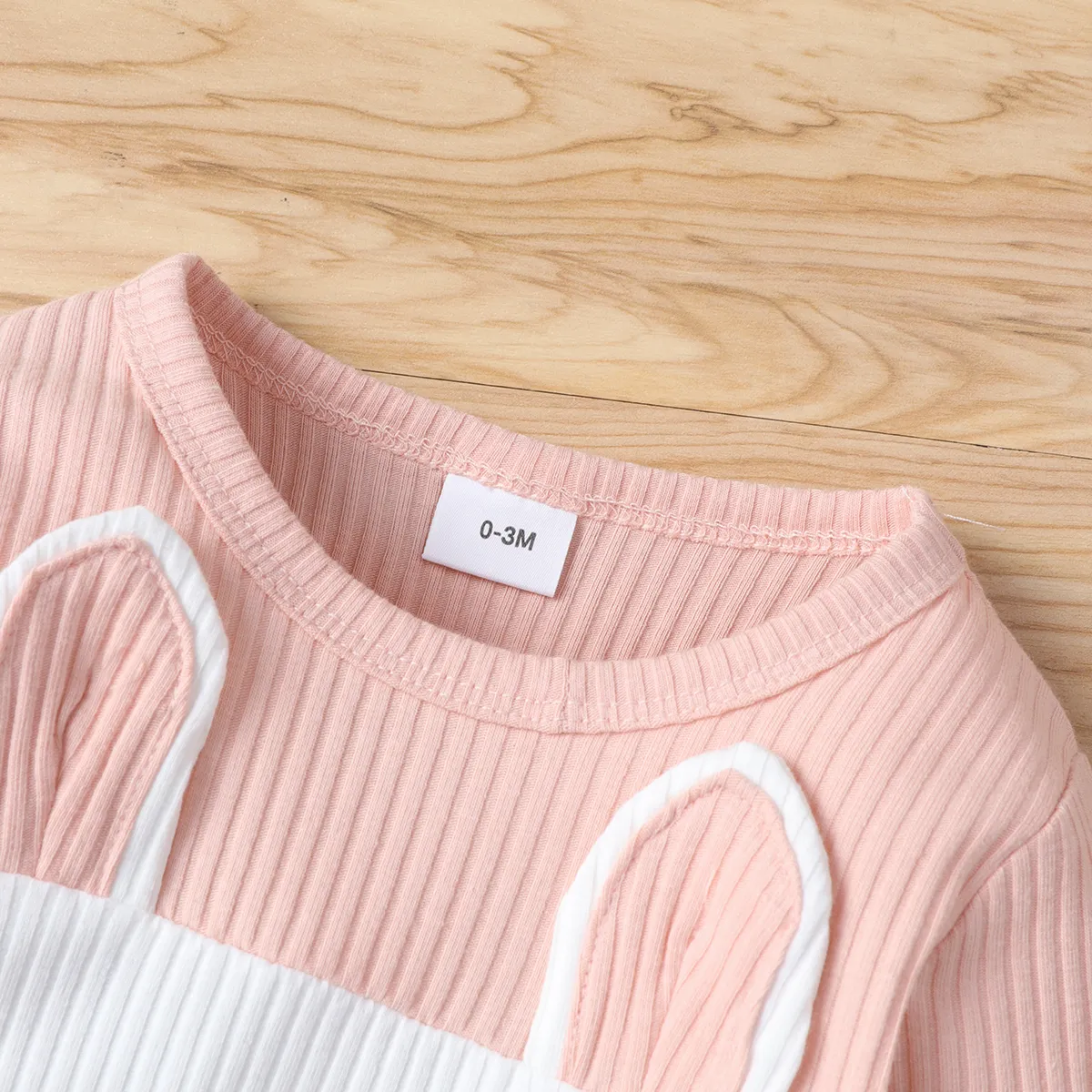 Baby Girl Cotton Ribbed 3D Ears Detail Animal Graphic Long-sleeve Colorblock Jumpsuit ColorBlock image 4