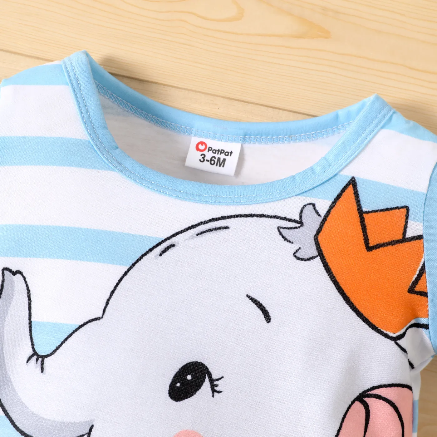Baby Boy/Girl Short-sleeve Elephant Print Striped/Dots Print Naia™ Jumpsuit Light Blue image 3