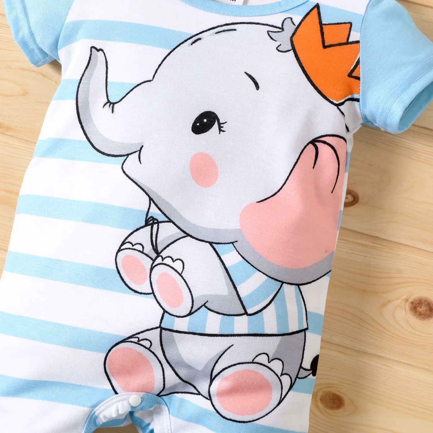 Baby Boy/Girl Short-sleeve Elephant Print Striped/Dots Print Naia™ Jumpsuit Light Blue image 4