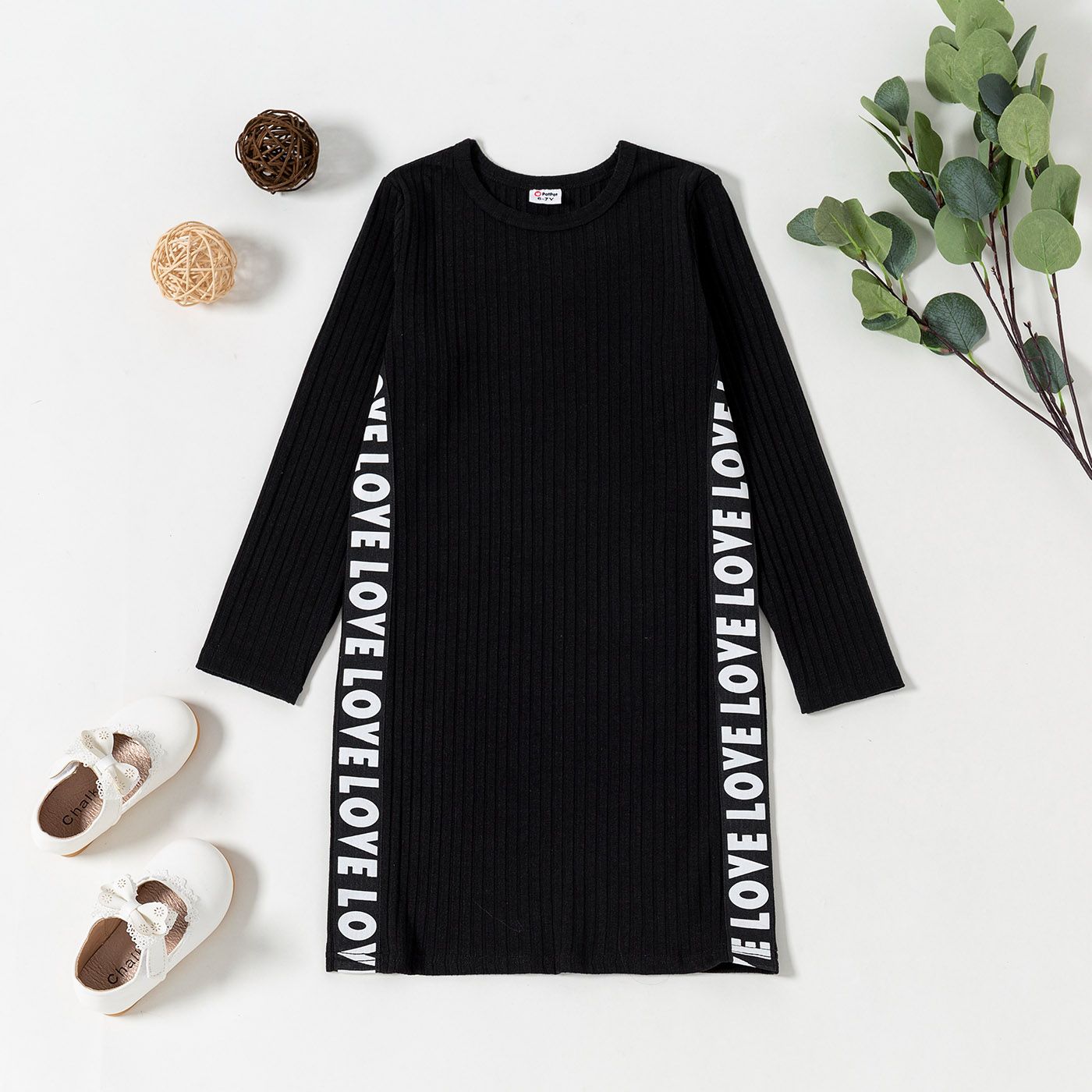 

Kid Girl Letter Print Webbing Design Long-sleeve Cotton Dress