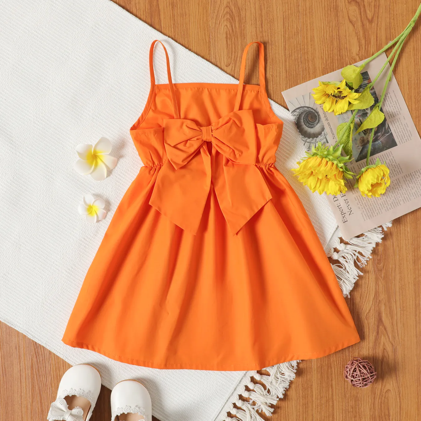 Toddler Girl Bowknot Design Floral Print/Orange Slip Dress
