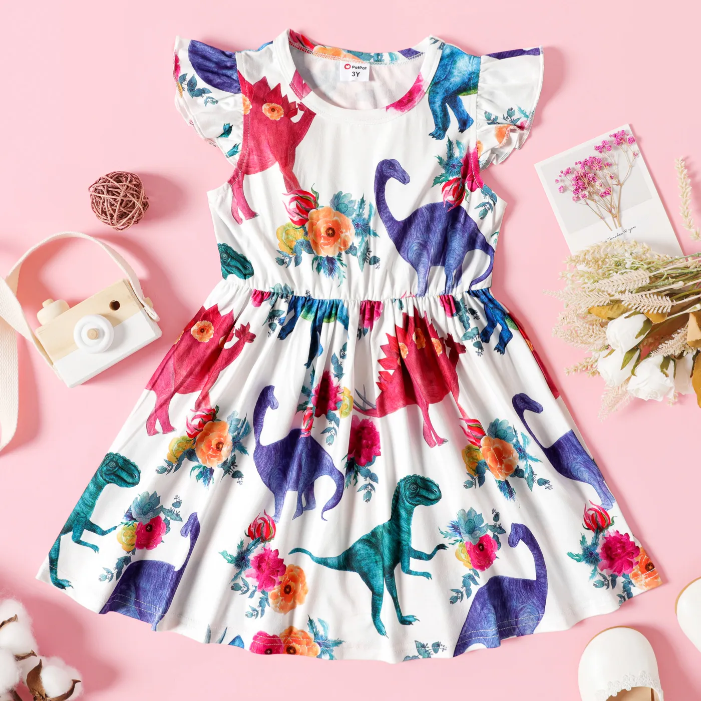 Naia Toddler Girl Dinosaur Print Ruffled Short-sleeve Dress  big image 1