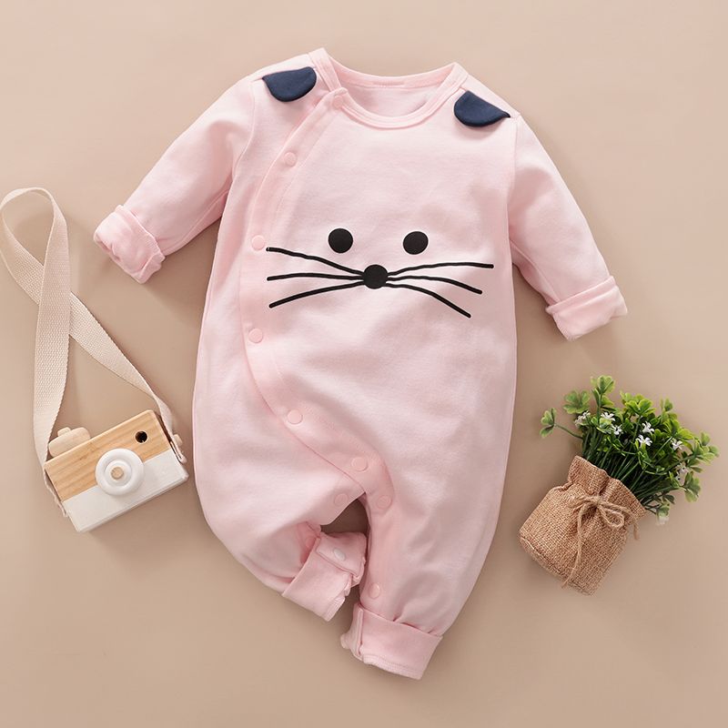 

Baby Girl Cotton Long-sleeve 3D Ears Animal Graphic Jumpsuit