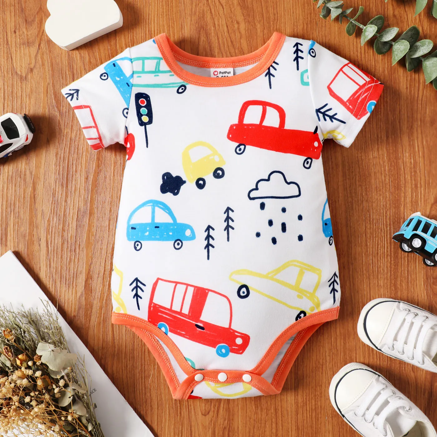 Naia™ Baby Boy Colorful Striped or Vehicle Print Short-sleeve Romper  big image 1