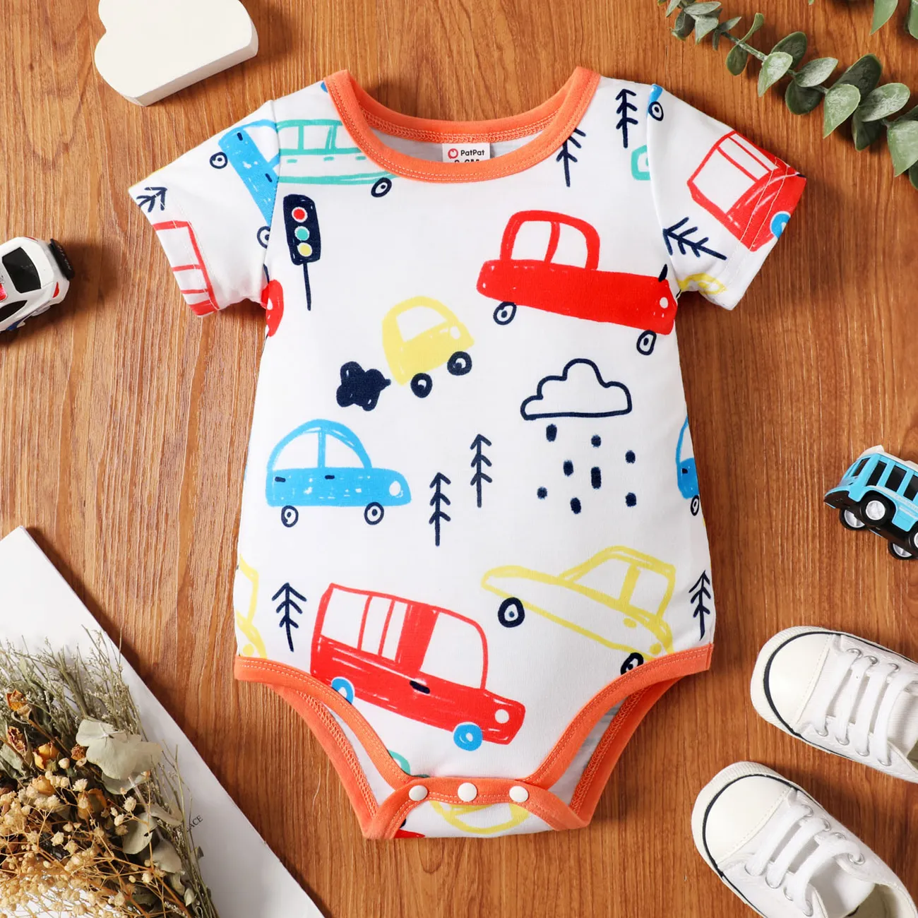 Naia™ Baby Boy Colorful Striped or Vehicle Print Short-sleeve Romper  big image 1