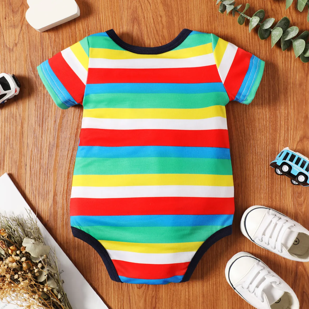 Naia™ Baby Boy Colorful Striped or Vehicle Print Short-sleeve Romper COLOREDSTRIPES big image 1