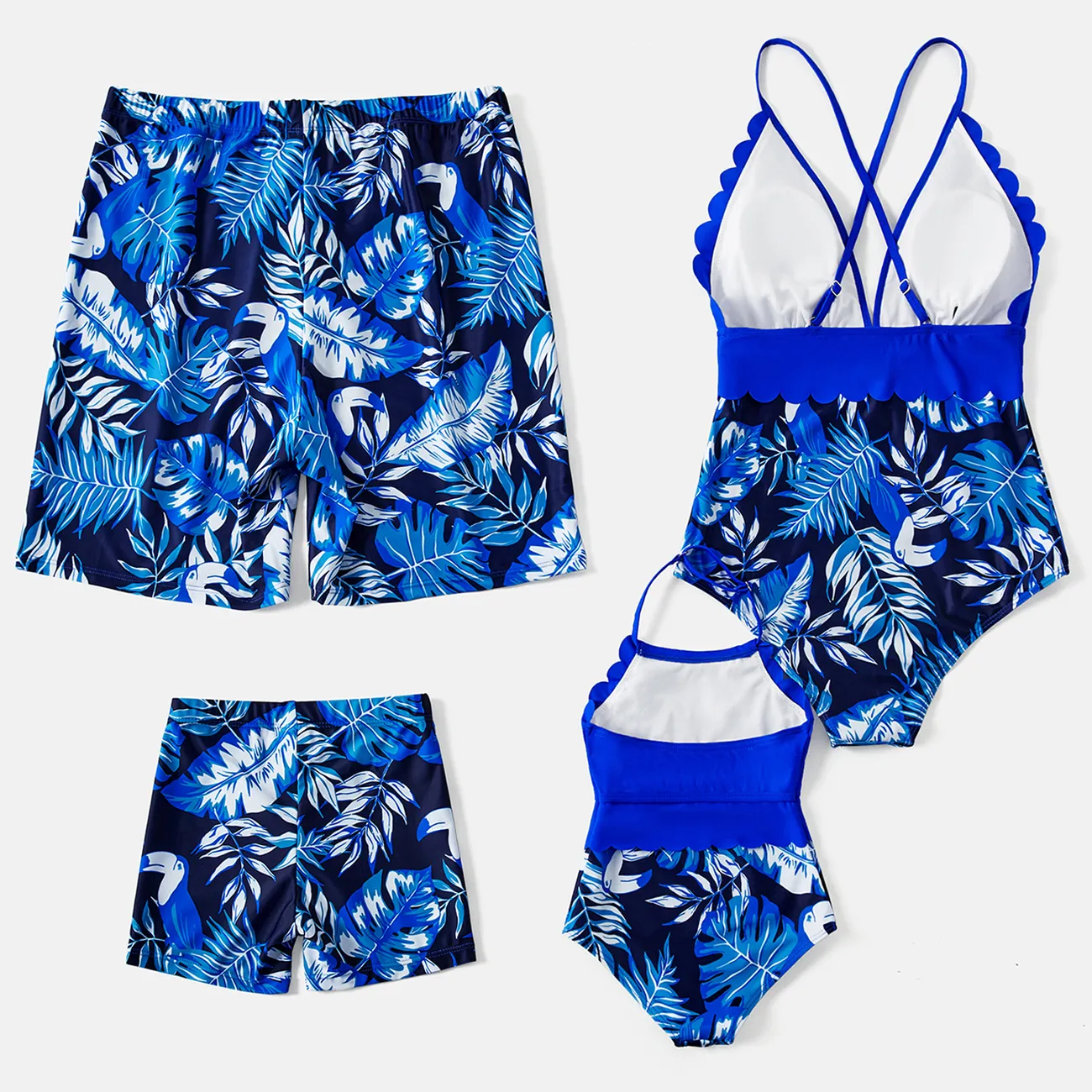 Family Matching Palm Leaves Print Blue One-piece Swimsuit Blue big image 1