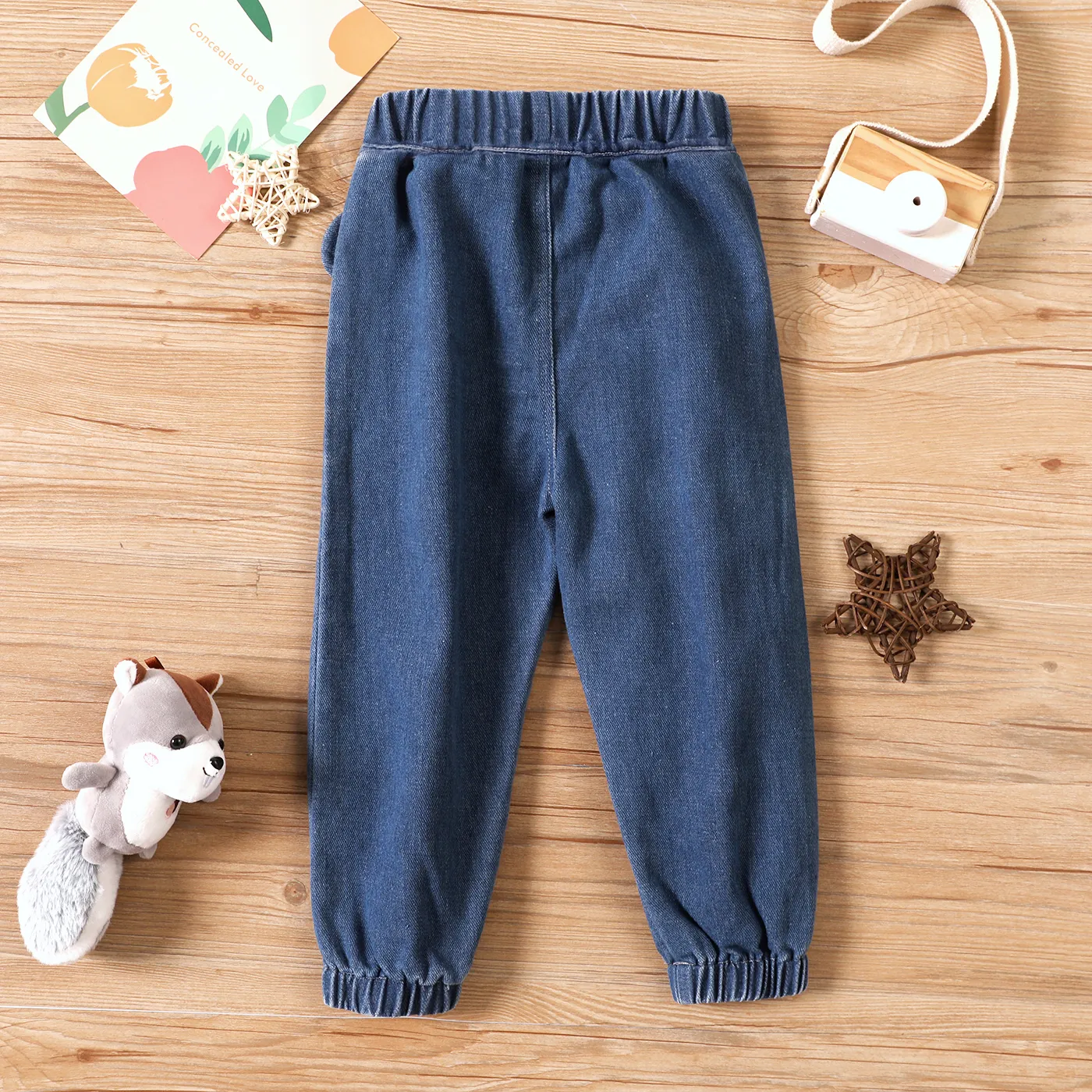 Toddler Girl Bowknot Embroidered Elasticized Cotton Denim Jeans  image 2