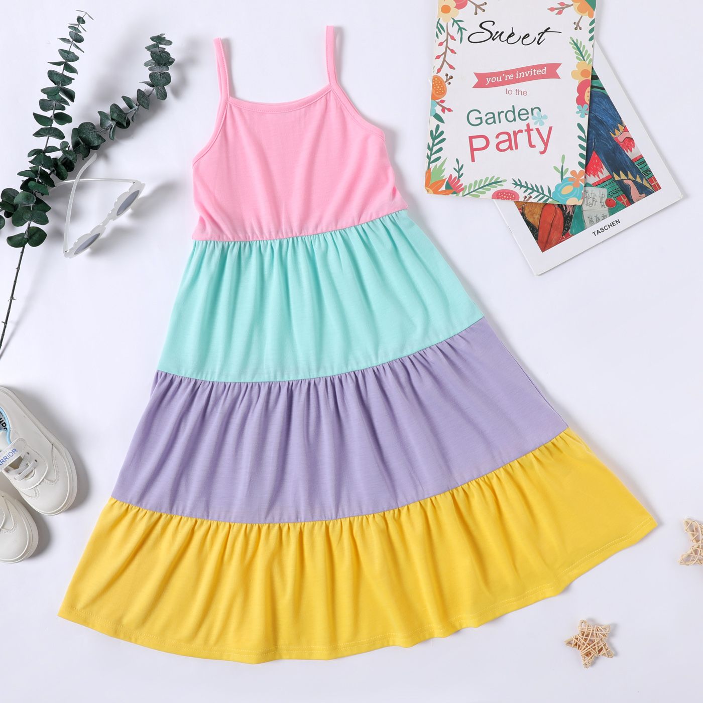 

Kid Girl Colorblock Tiered Slip Dress