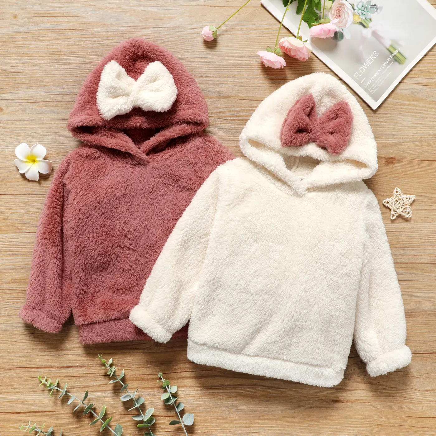Toddler Girl Bowknot Design Fluffy Fleece Hoodie Sweatshirt