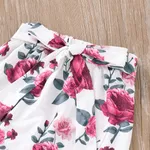 3pcs Baby Girl Solid Cotton Ribbed Ruffle Long-sleeve Romper and Floral Print Naia™ Belted Pants & Headband Set  image 5