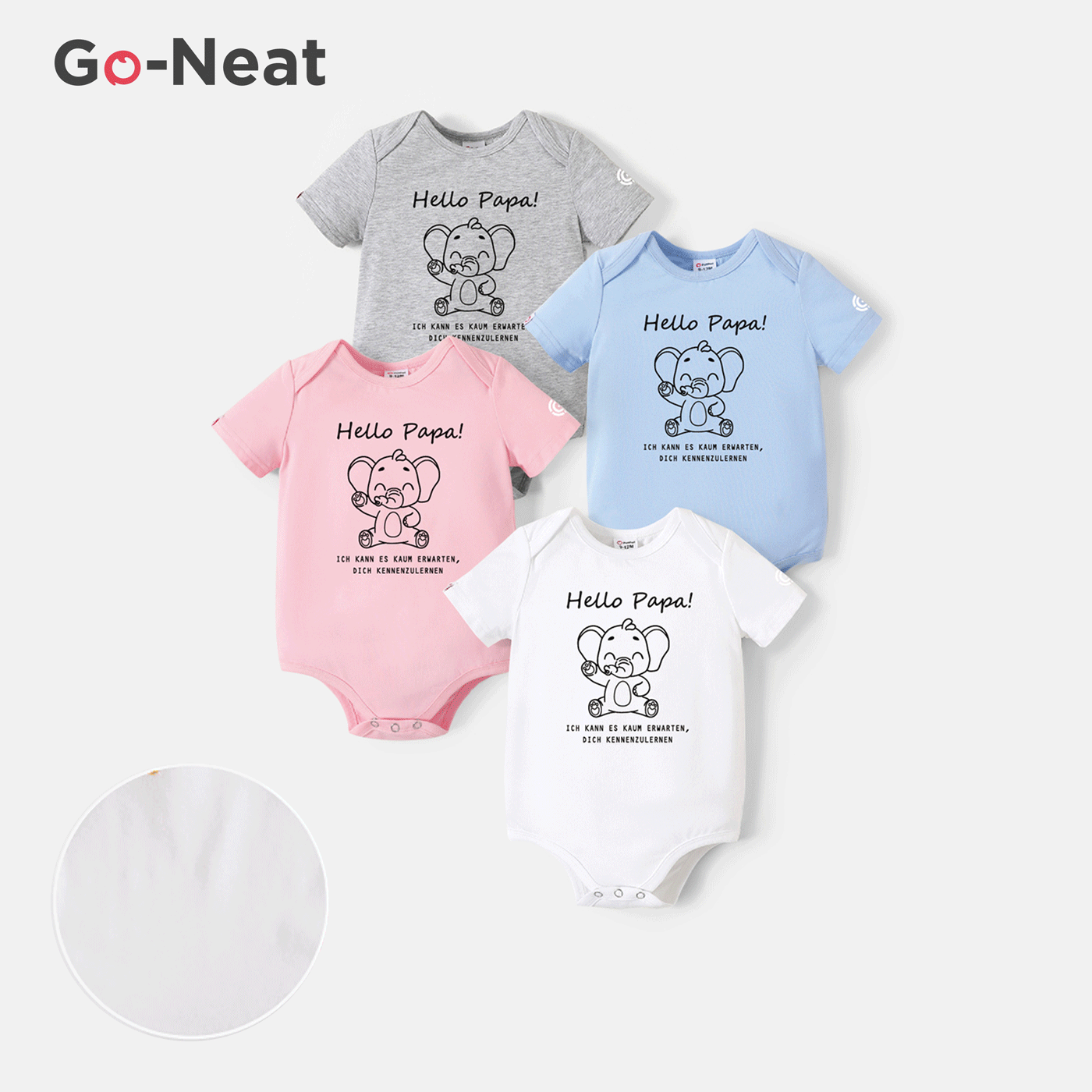 

[0M-24M] Go-Neat Water Repellent and Stain Resistant Baby Boy/Girl Elephant & Letter Print Short-sleeve Romper