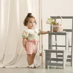 Baby Girl 100% Cotton Floral Print Puff-sleeve Statement Collar Blouse SpringGreen image 3