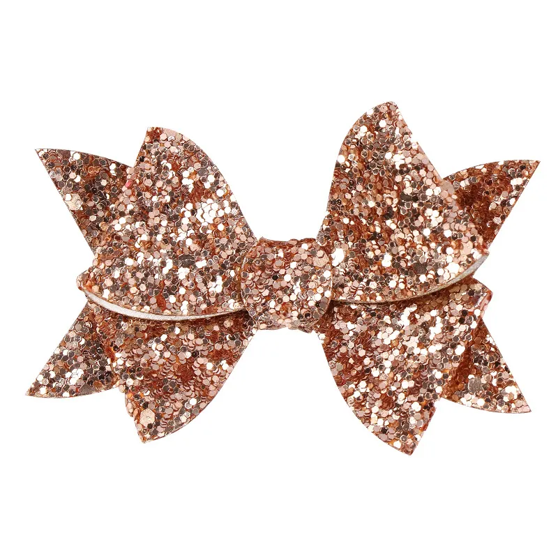 Sequin / Glitter Decor Bow Hair Clip for Girls Champagne
