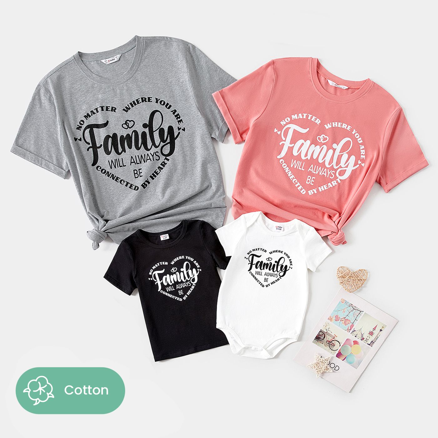 

Family Matching 95% Cotton Short-sleeve Heart & Letter Print Tee