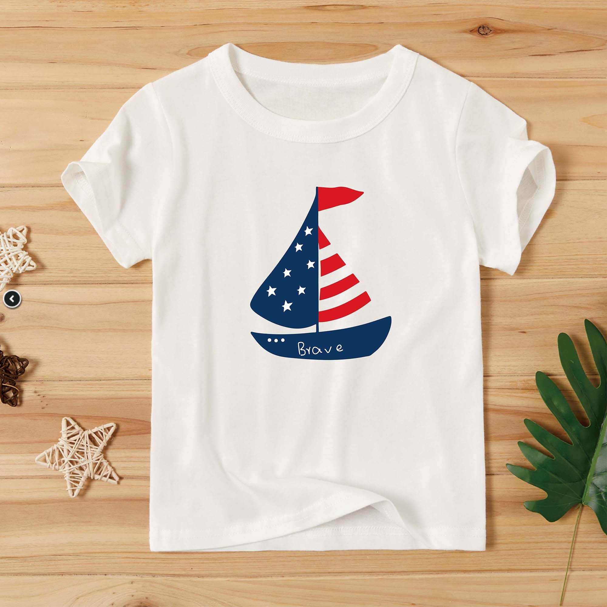 

Independence Day Toddler/Kid Boat Print Short-sleeve Cotton Tee