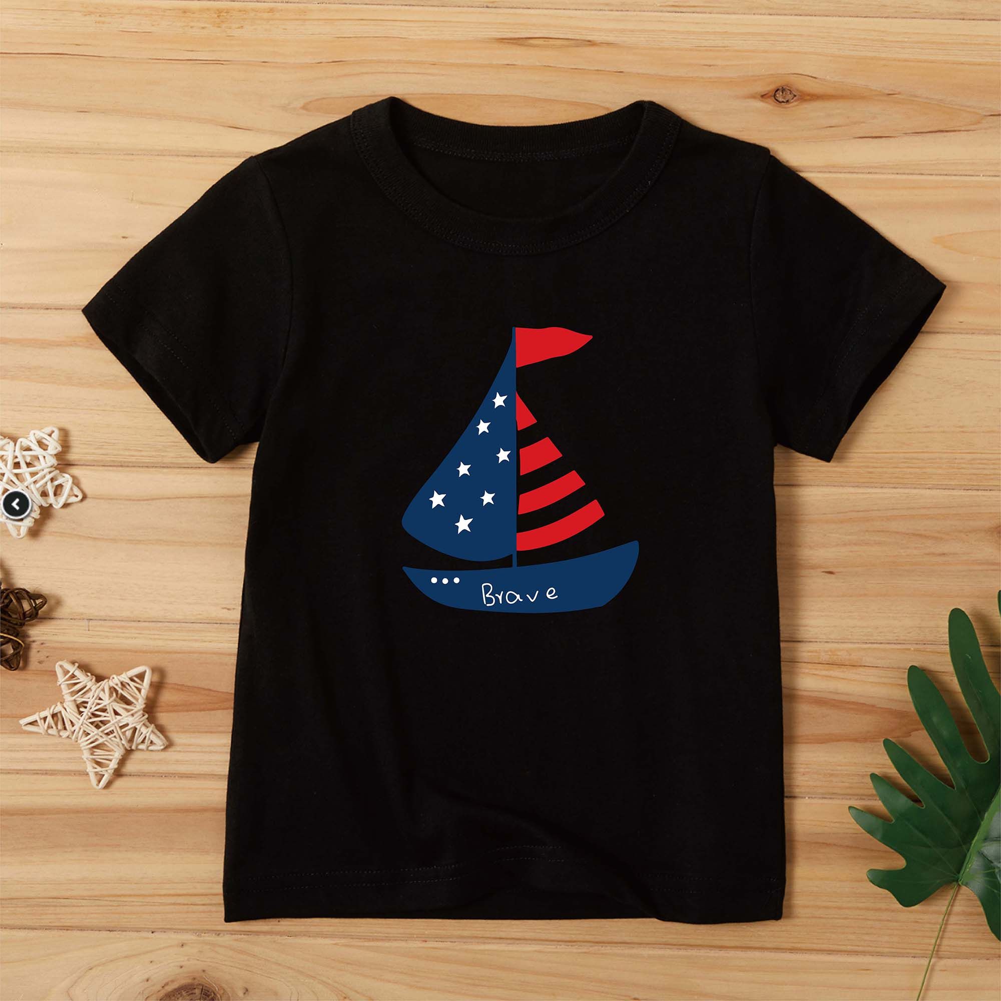 

Independence Day Toddler/Kid Boat Print Short-sleeve Cotton Tee
