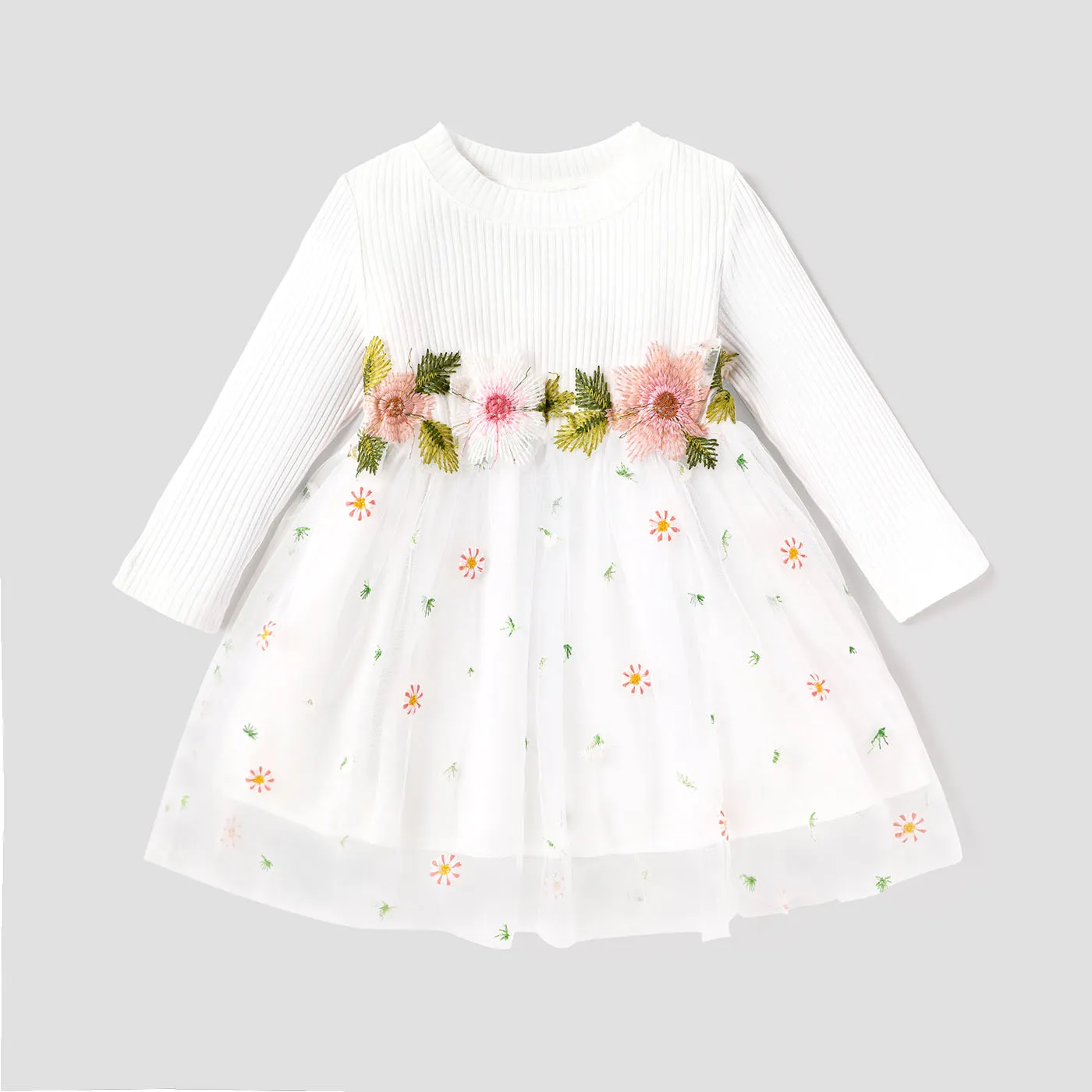 Bebé Renda Bonito Manga comprida Vestidos Branco big image 1