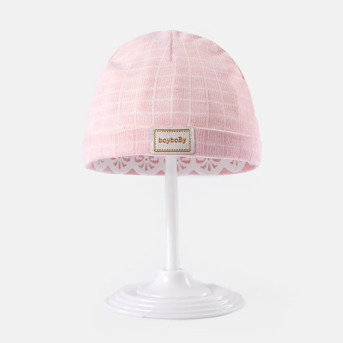 

Baby Letter Patch Plaid Beanie Hat