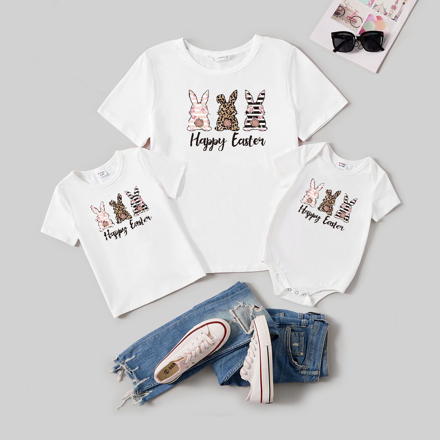 

Easter Mommy and Me 100% Cotton Rabbit & Letter Print Short-sleeve Tee