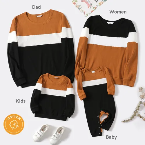 Family Matching Long-sleeve Colorblock Ribbed Tops