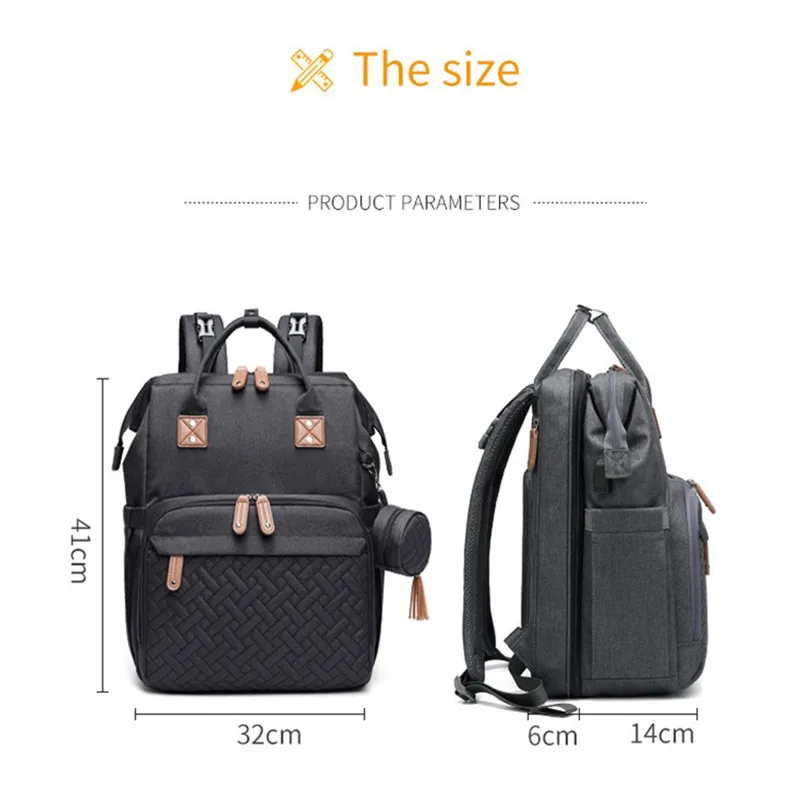 Folding Bed Diaper Bag Backpack Portable Large Capacity Maternity Mommy Bag with Detachable Pacifier Bag and Diapers Changing Pad Color-A big image 1