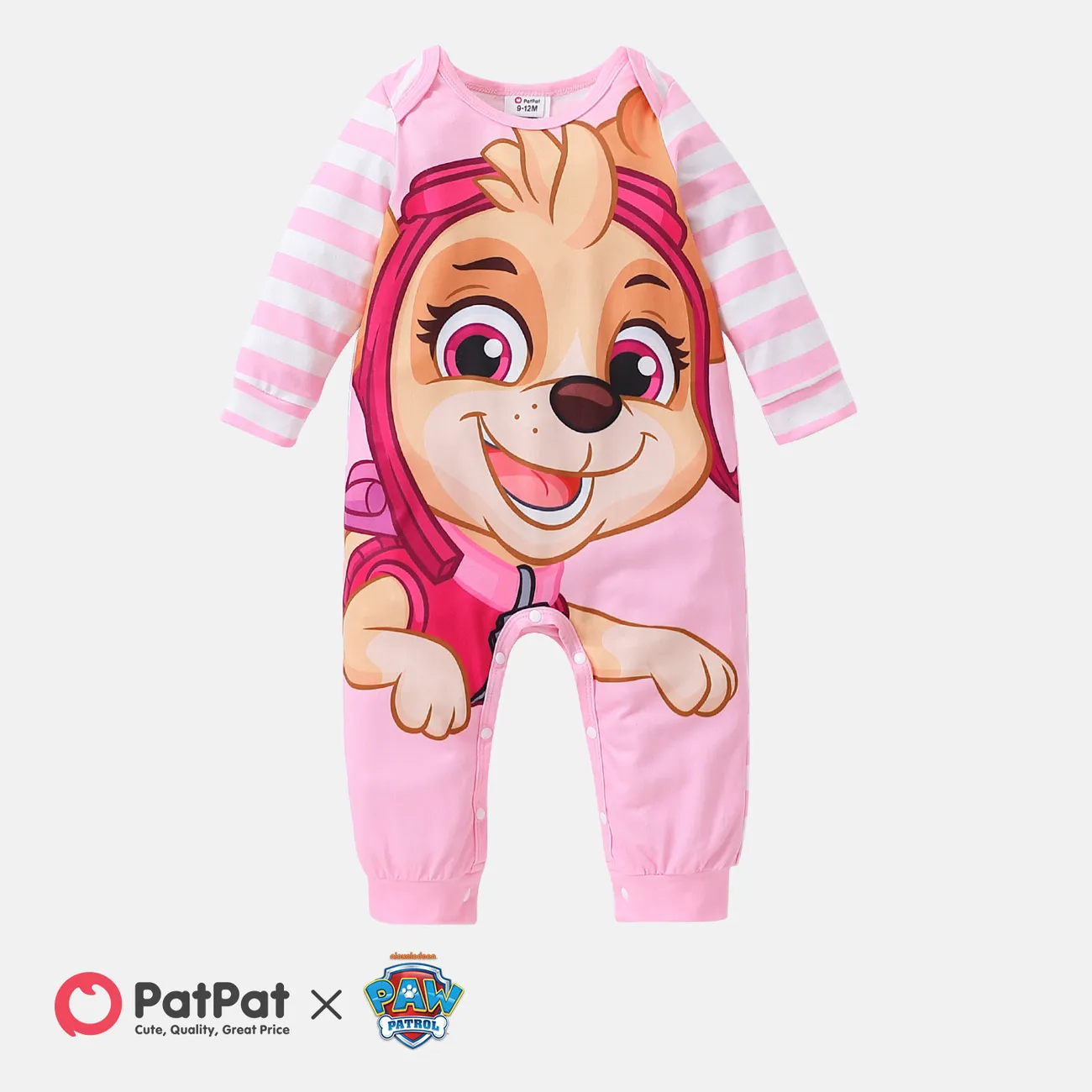 PAW Patrol Baby Girl/Boy Colorblock Striped Long-sleeve Naia™ Jumpsuit Pink big image 1