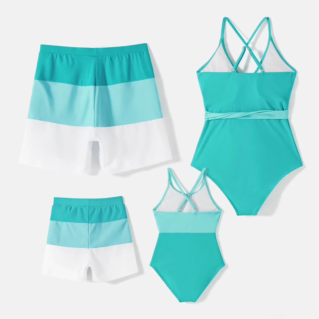 Family Matching Colorblock Self Tie One-piece Swimsuit and Swim Trunks Green big image 1