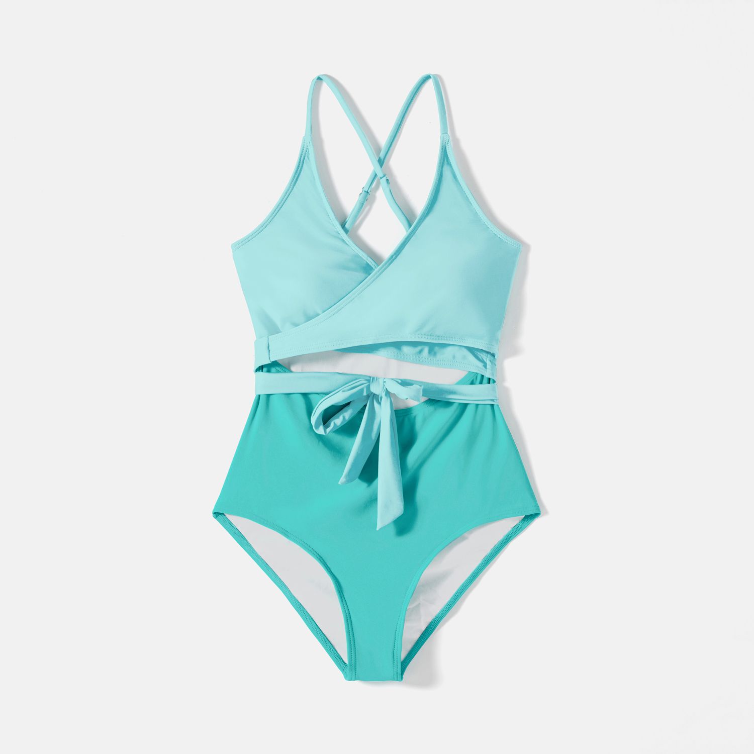 Family Matching Colorblock Self Tie One-piece Swimsuit And Swim Trunks