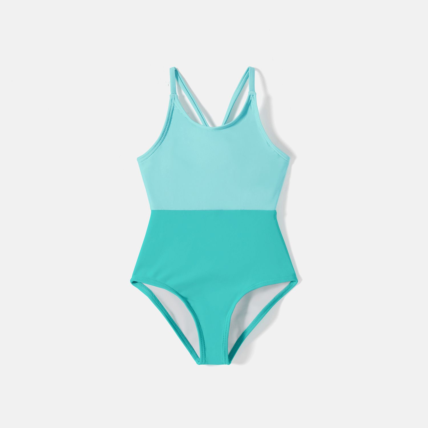 Family Matching Colorblock Self Tie One-piece Swimsuit And Swim Trunks