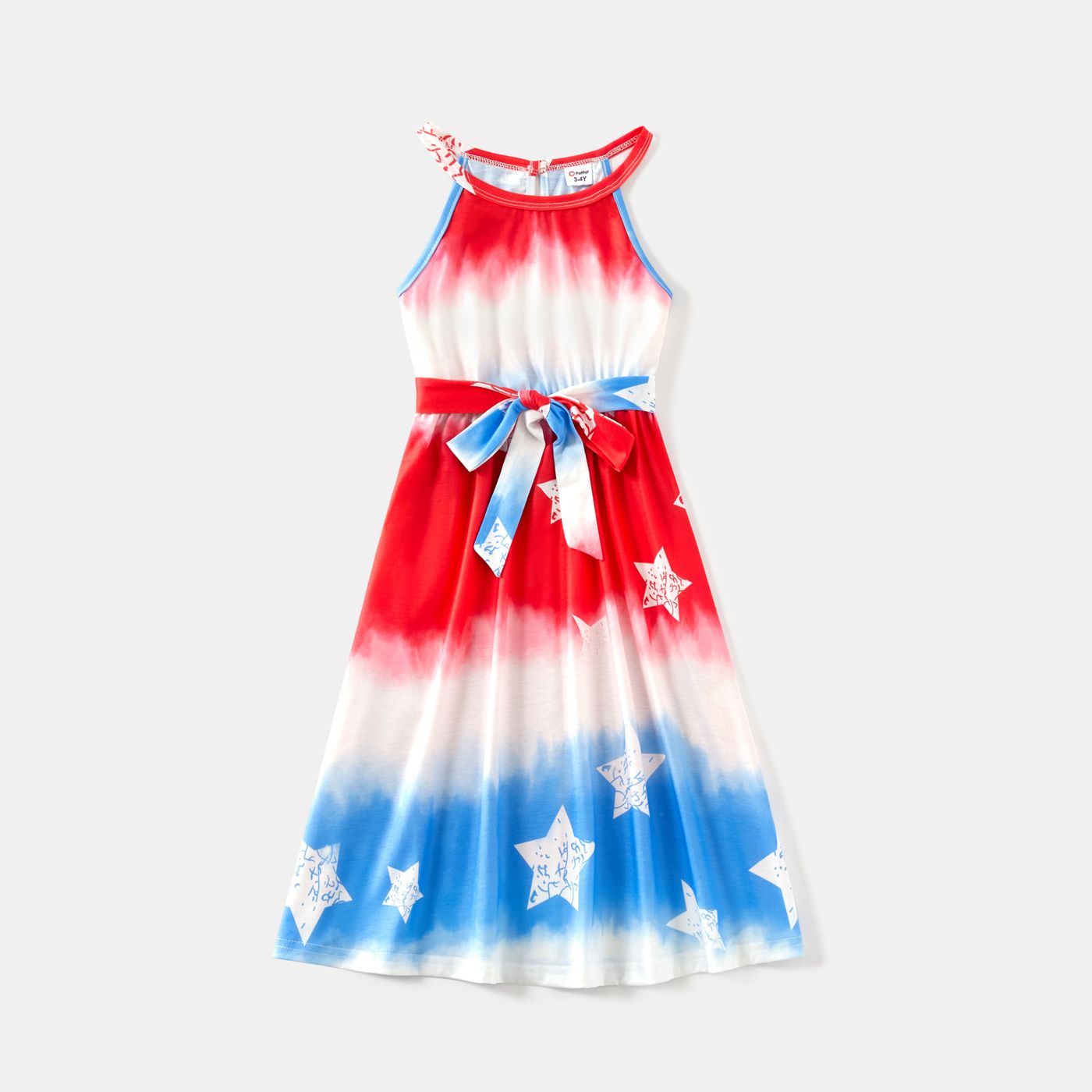 Independence Day Family Matching Allover Star Print Belted Tank Dresses And T-shirts Sets