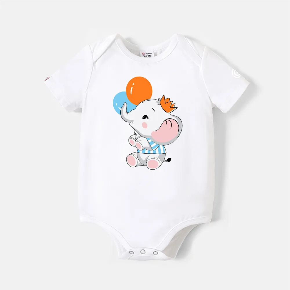 

[0M-24M] Go-Neat Water Repellent and Stain Resistant Baby Boy/Girl Elephant & Balloon Print Short-sleeve Romper