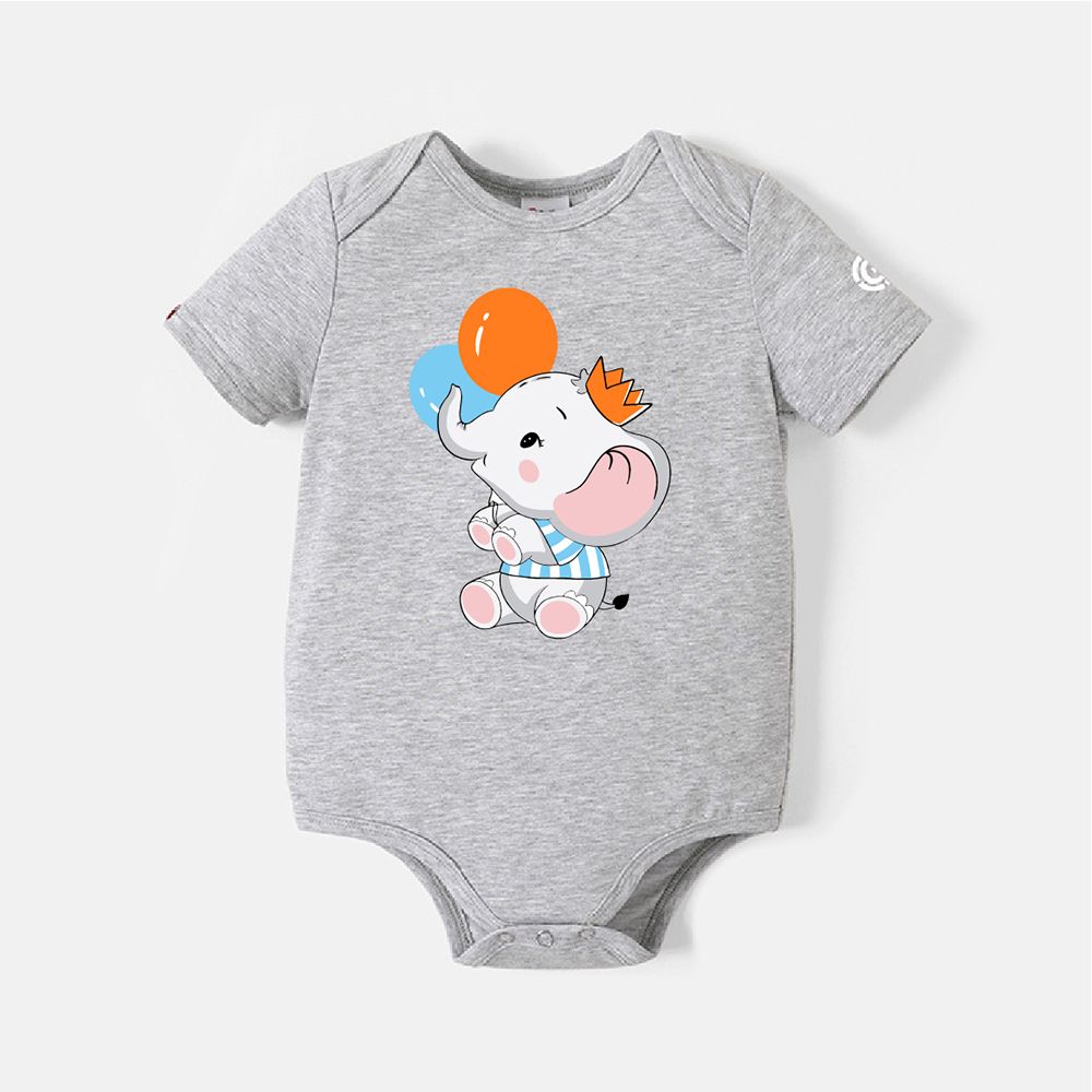 

[0M-24M] Go-Neat Water Repellent and Stain Resistant Baby Boy/Girl Elephant & Balloon Print Short-sleeve Romper