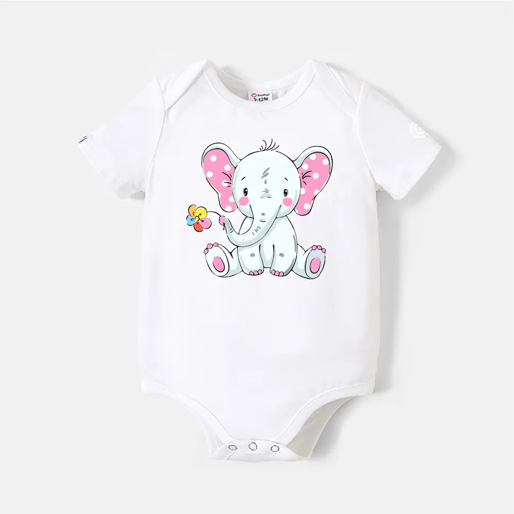 

[0M-24M] Go-Neat Water Repellent and Stain Resistant Baby Boy/Girl Elephant Print Short-sleeve Romper