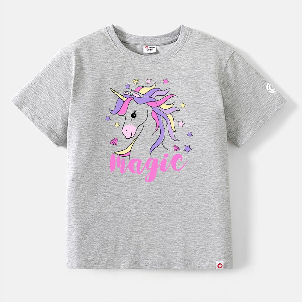 

Go-Neat Water Repellent and Stain Resistant Sibling Matching Unicorn & Letter Print Short-sleeve Tee