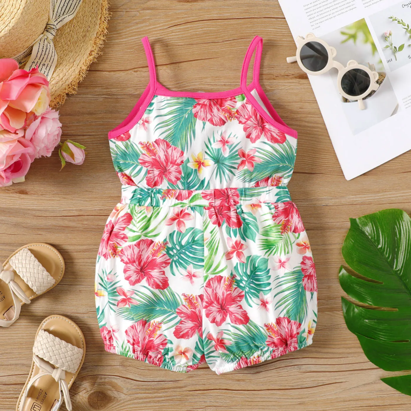 Toddler Girl Cotton Floral Print Bowknot Design Slip Rompers  image 2